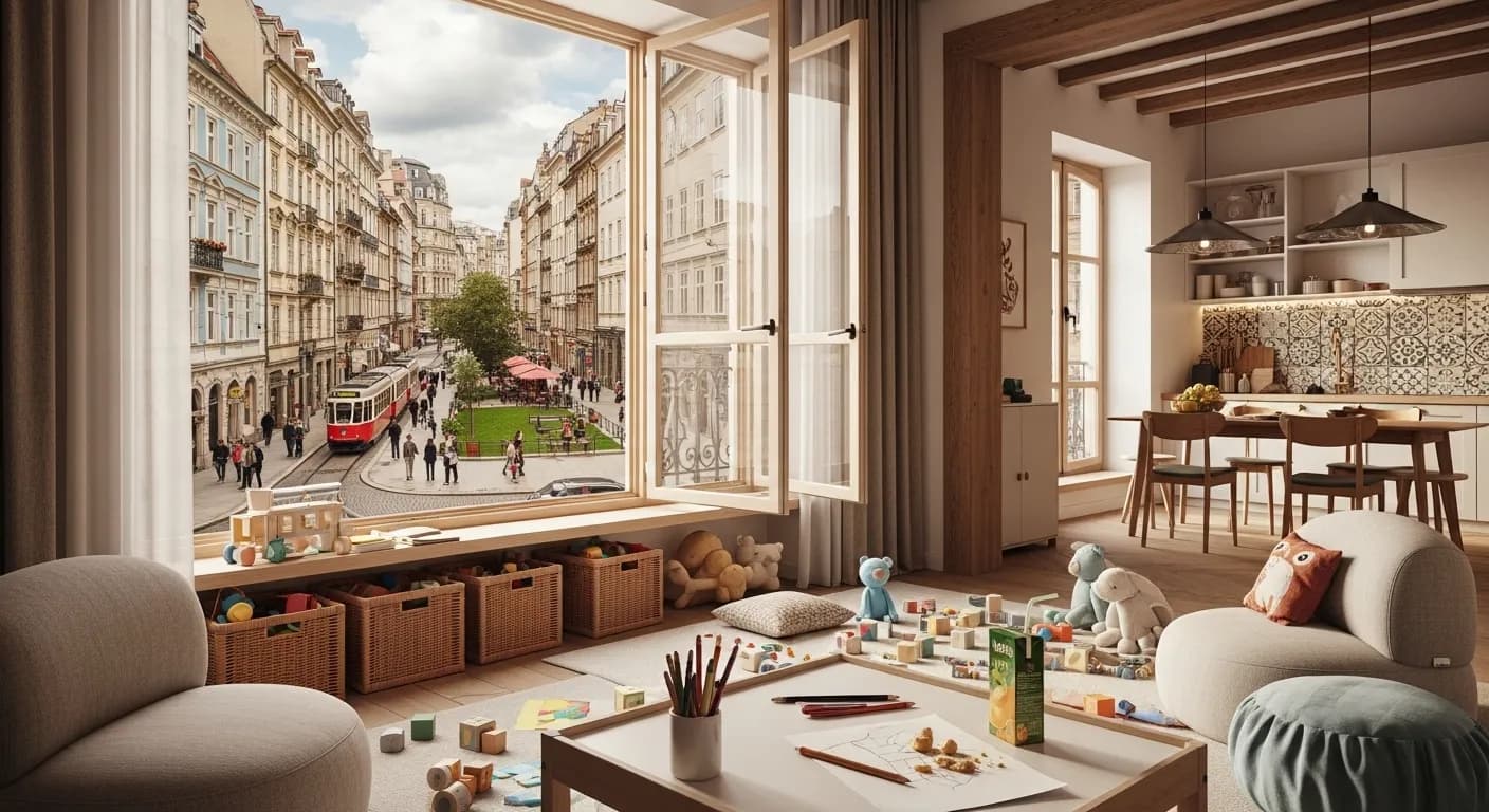 A kid-friendly apartment in Europe with a view