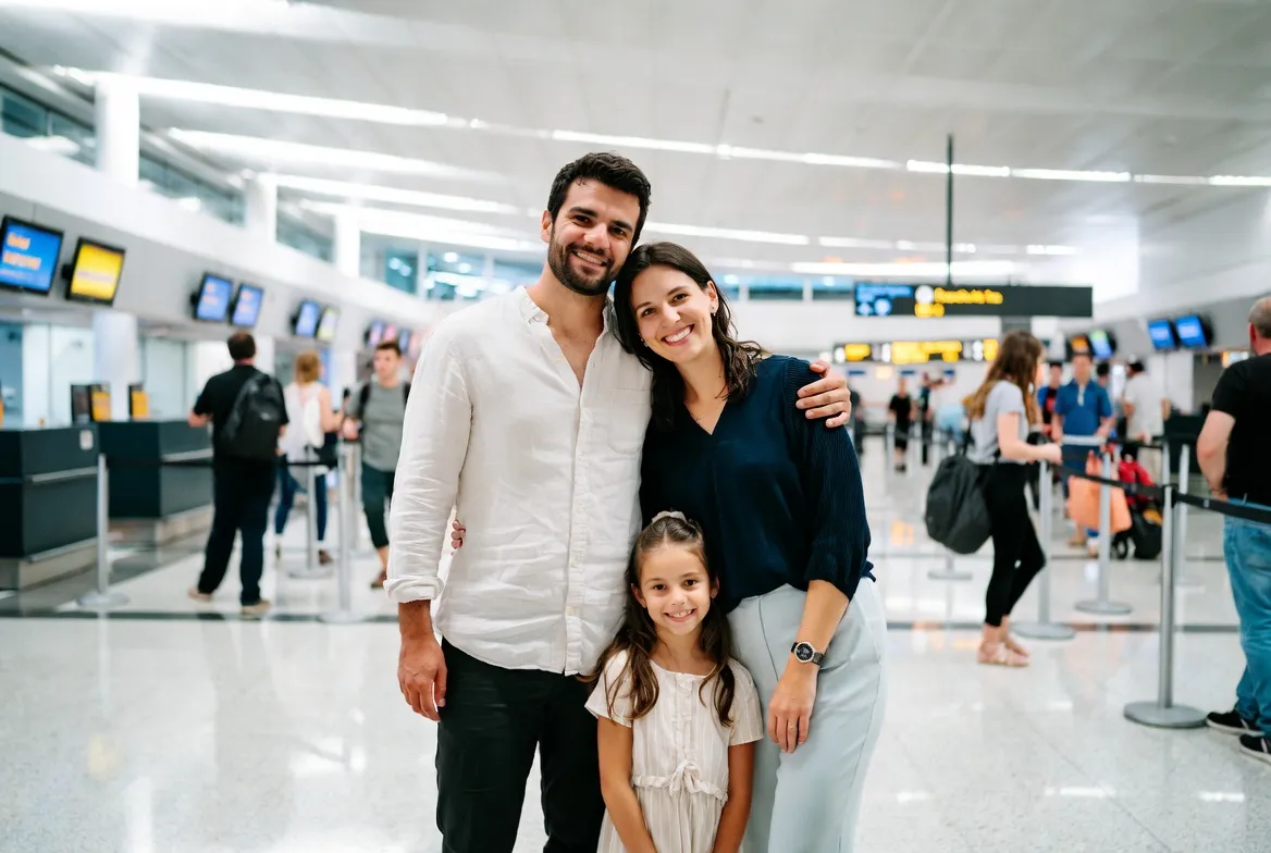 Happy family at the airport terminal