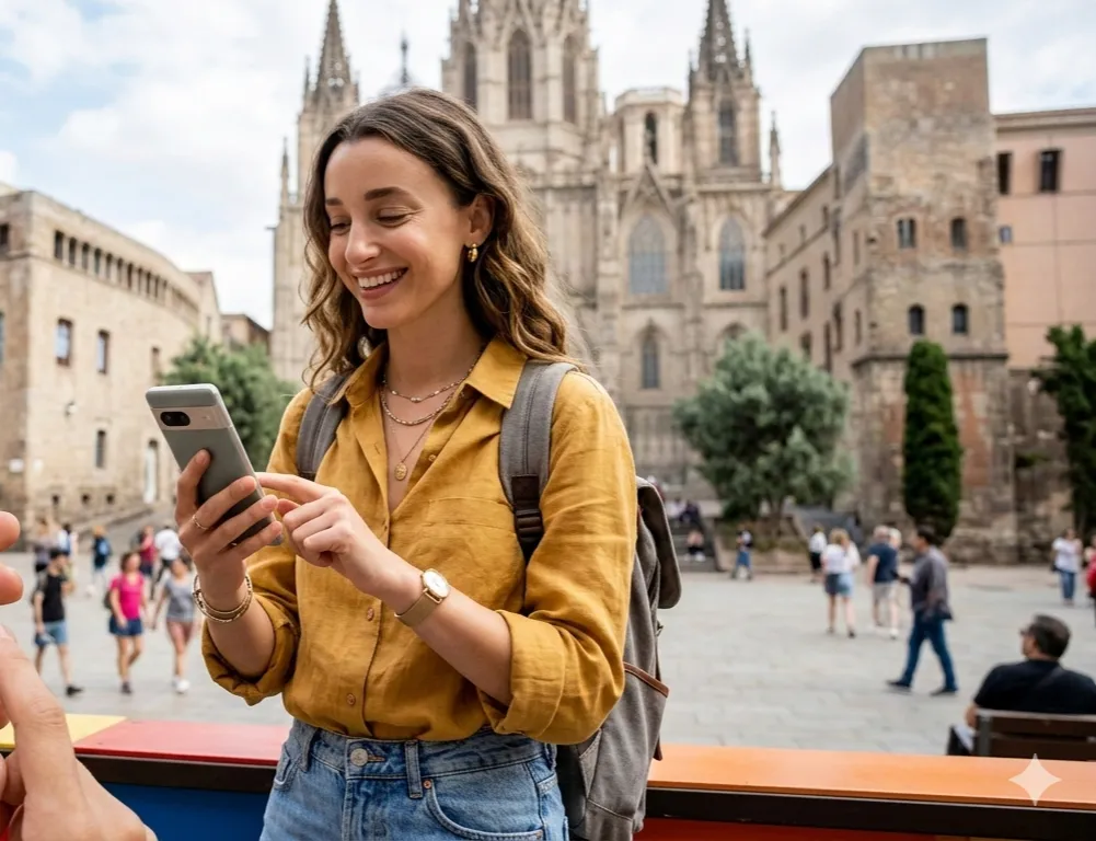 A person holding a phone displaying a digital travel itinerary map
