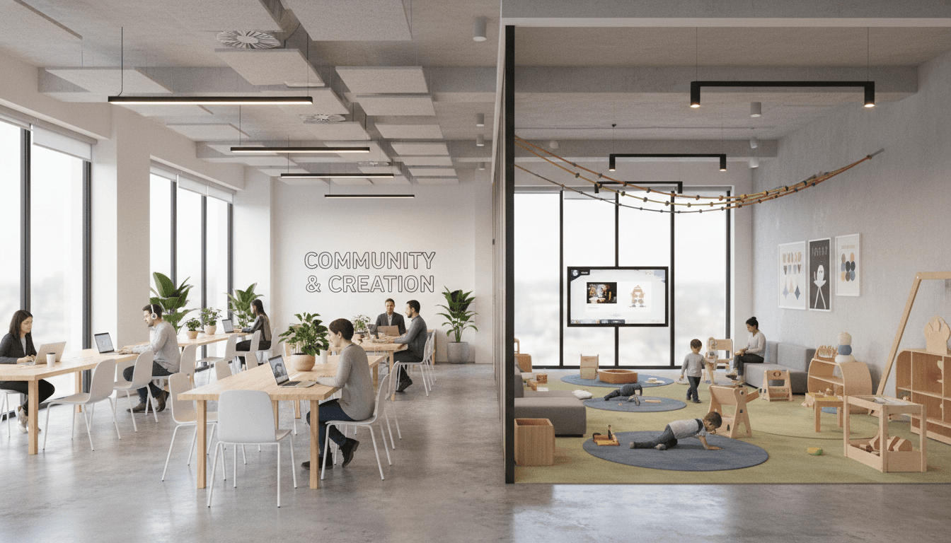 A collaborative work and daycare center environment